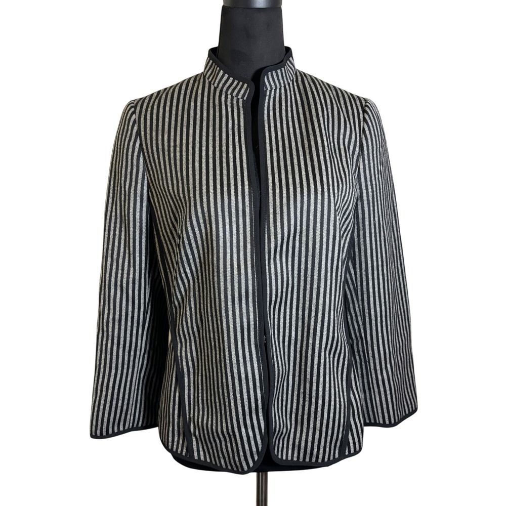 Akris Punto‎ Striped Wool Blend Blazer Career Jacket Stand Collar Size M
